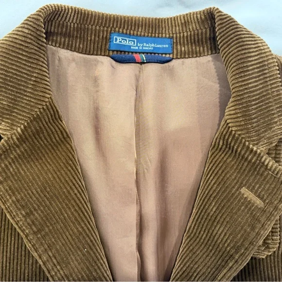 Polo Ralph Lauren Brown Corduroy Jacket w/Leather Elbow Patches, 44L, Great Cond